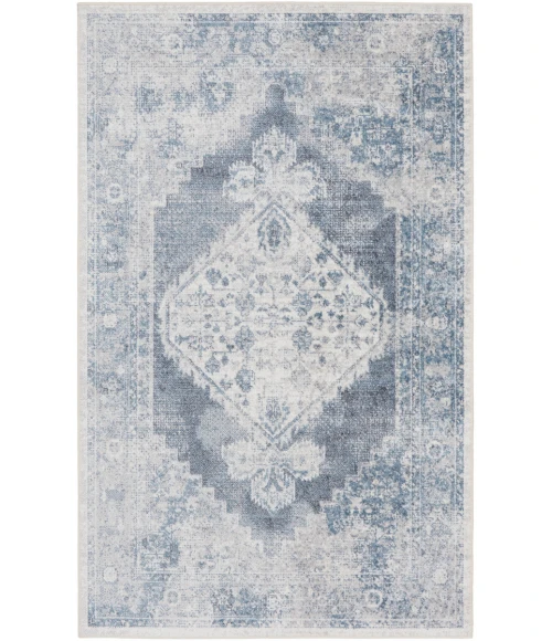 Nourison Astra Machine Washable Area Rug ASW11 Blue/Ivory