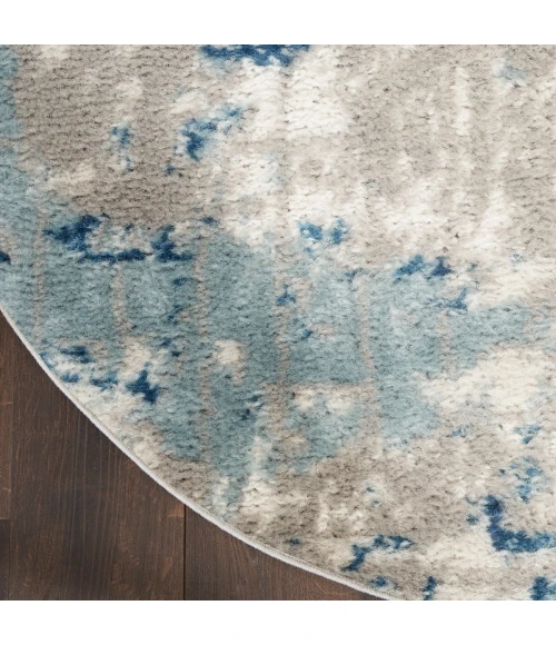 Nourison Quarry Ivory Grey Blue QUA01 5 ft. X Round Rug