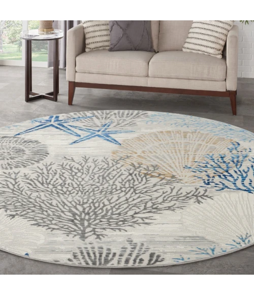 Nourison Seaside Ivory Grey Blue SDS04 5 ft. X Round Rug