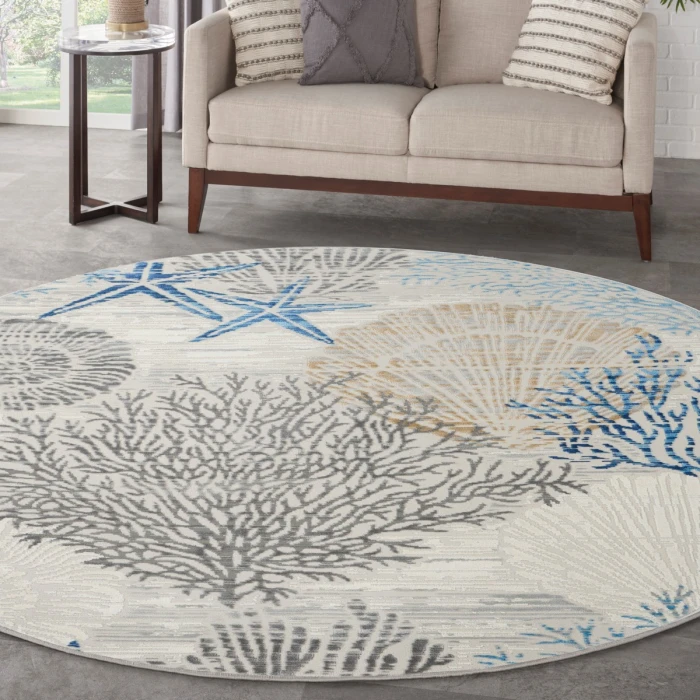 Nourison Seaside Ivory Grey Blue SDS04 5 ft. X Round Rug