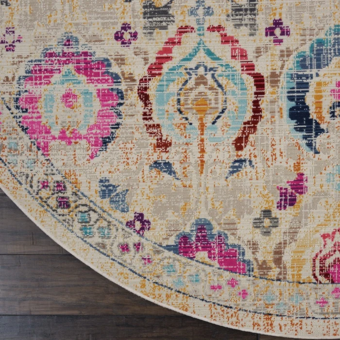 Nourison Vintage Kashan Round Area Rug VKA04-Ivory/Multicolor