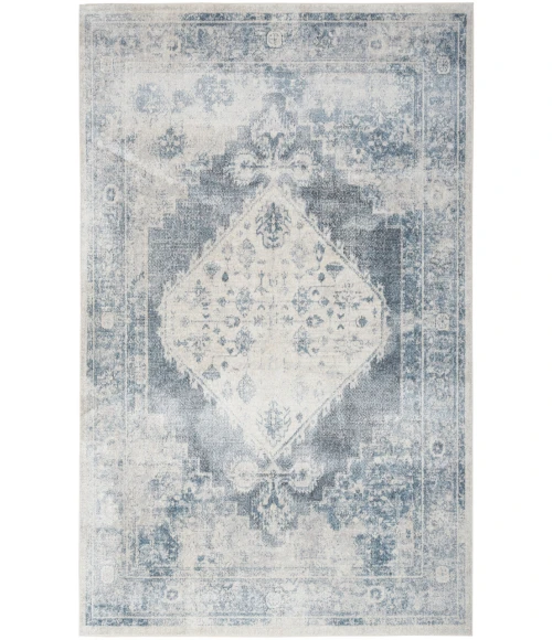 Nourison Astra Machine Washable Blue Ivory ASW11 6 ft. X 9 ft. Rectangle Rug
