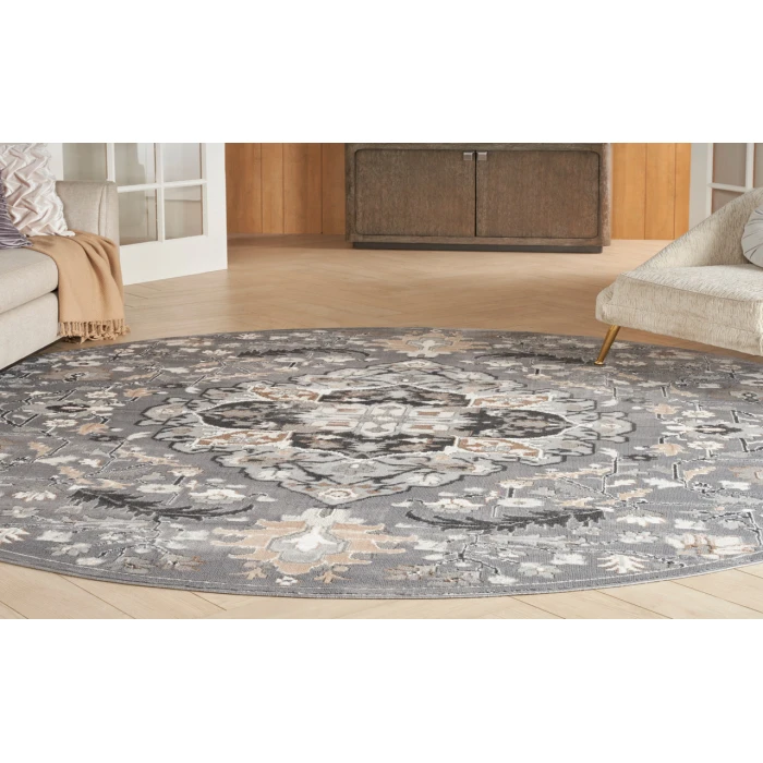 Nourison Elation Grey ETN09 7’10” Round Rug
