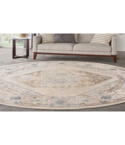 Nourison Home Astra Machine Washable ASW13 Ivory Blue 7 ft. 10 in. Round Area Rug