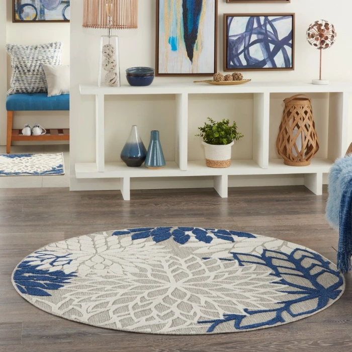 Nourison Aloha Round Area Rug ALH05-Ivory/Navy