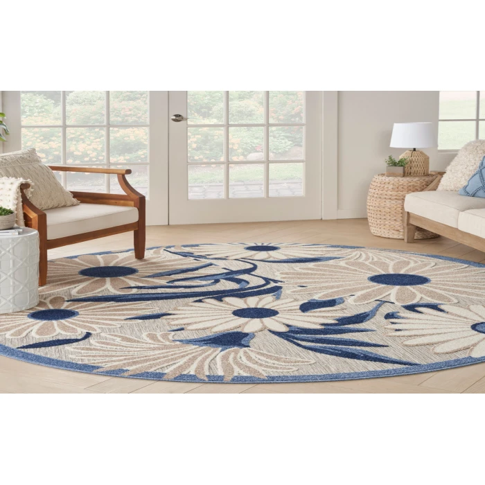 Nourison Aloha Blue Grey ALH33 5 ft. 3 in. Round Rug