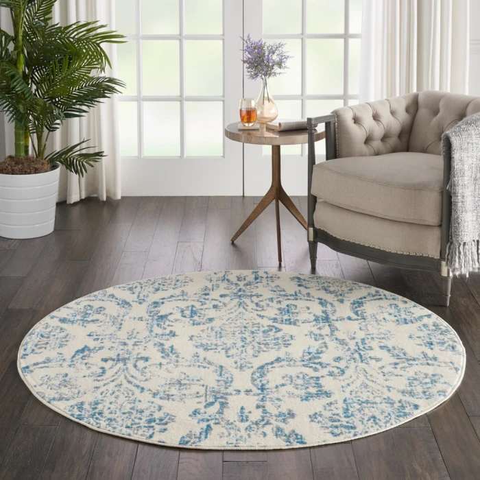 Nourison Jubilant Round Area Rug JUB09-Ivory/Blue