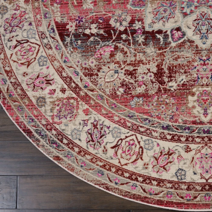 Nourison Vintage Kashan Round Area Rug VKA01-Red