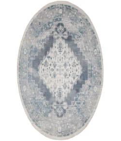 Nourison Home Astra Machine Washable ASW11 Blue Ivory 7 ft. 10 in. Round Area Rug