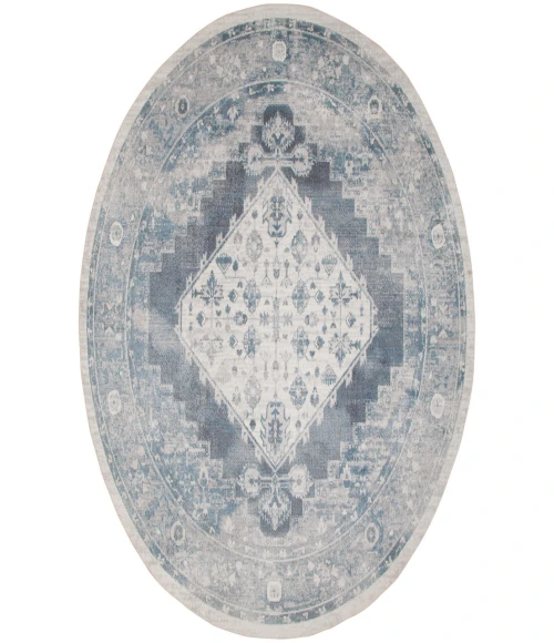 Nourison Astra Machine Washable Blue Ivory ASW11 7 ft. 10 in. Round Rug
