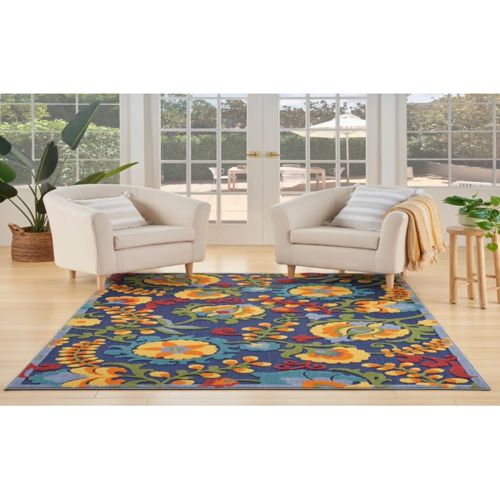 Nourison Aloha Navy Multicolor ALH17 3 ft. 6 in. X 5 ft. 6 in. Rectangle Rug