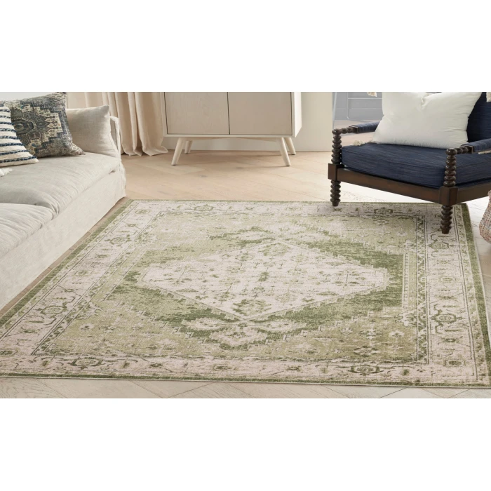 Nourison Astra Machine Washable Ivory Green ASW11 5 ft. 3 in. X 7 ft. Rectangle Rug