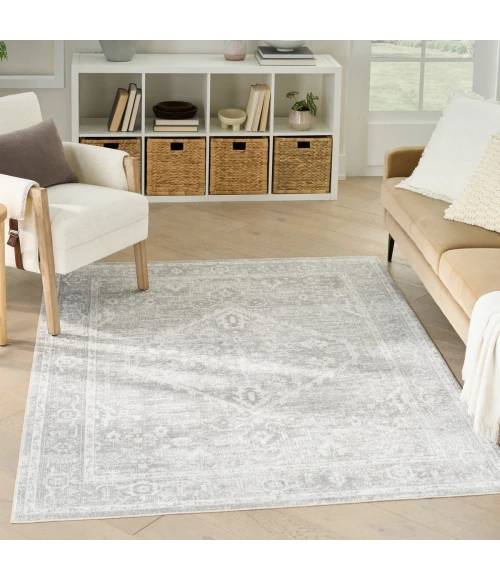 Nourison Astra Machine Washable Light Grey ASW11 4 ft. X 6 ft. Rect. Rug