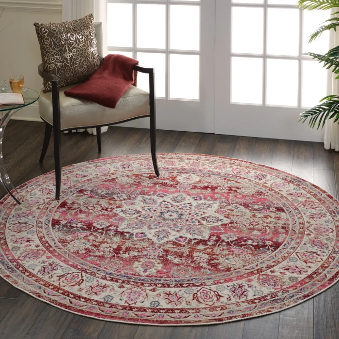 Nourison Vintage Kashan Round Area Rug VKA01-Red
