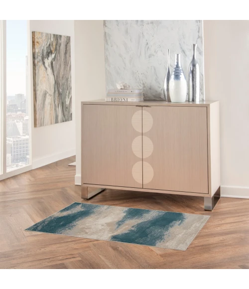 Nourison Maxell Area Rug MAE06 Ivory/Teal 2'2" x 3'9"