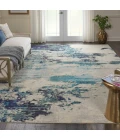 Nourison Celestial Area Rug CES02-Ivory/Teal Blue