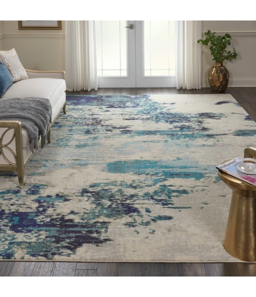 Nourison Celestial Area Rug CES02-Ivory/Teal Blue