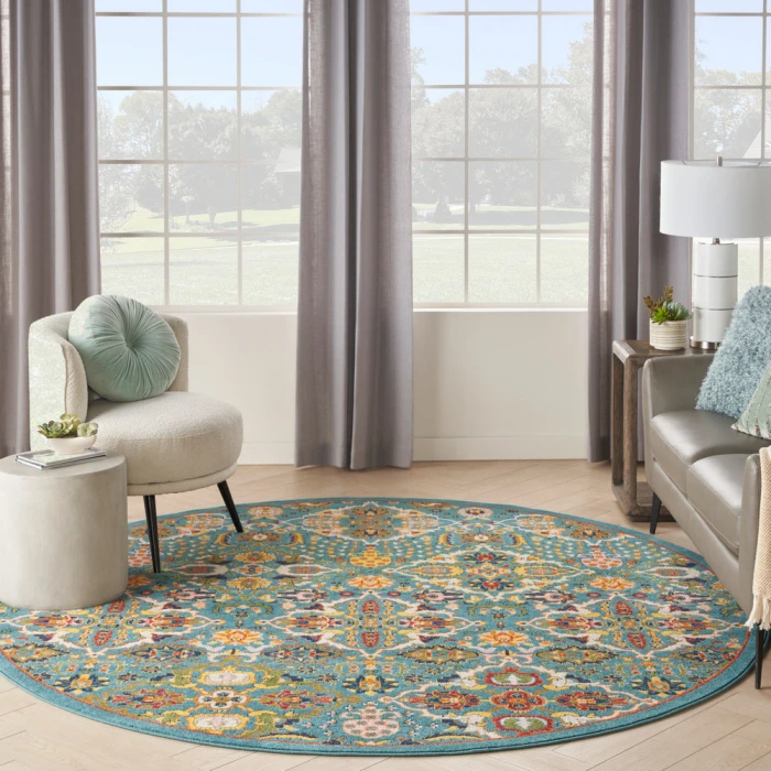 Nourison Allur Area Rug ALR03 Turquoise Ivory