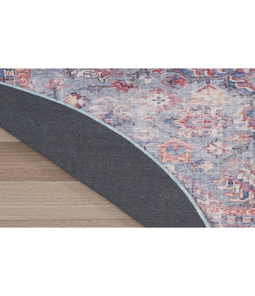 Nicole Curtis Machine Washable Series 1 Blue Multicolor SR104 5 ft. 3 in. Round Rug