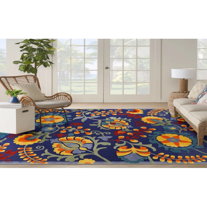 Nourison Aloha Navy Multicolor ALH17 7 ft. 10 in. X 10 ft. 6 in. Rectangle Rug