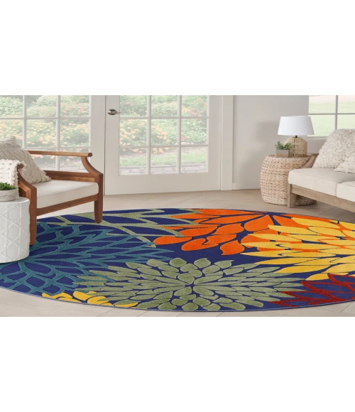 Nourison Aloha Navy Multicolor ALH05 5 ft. 3 in. Round Rug