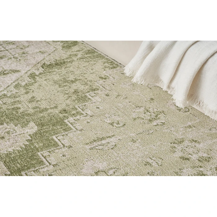 Nourison Astra Machine Washable Ivory Green ASW11 5 ft. 3 in. Round Rug
