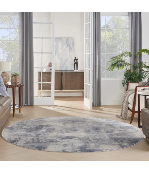 Nourison Rustic Textures Area Rug RUS02 Blue/Ivory 5'3" Round
