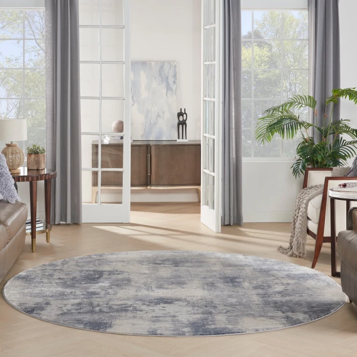 Nourison Rustic Textures Area Rug RUS02 Blue/Ivory 5'3" Round