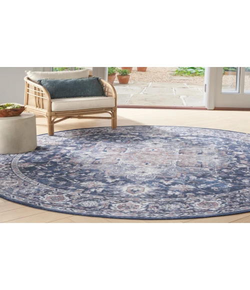 Nicole Curtis Machine Washable Series 1 Ivory Navy SR101 7 ft. 10 in. Round Rug