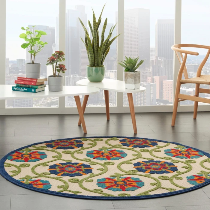 Nourison Aloha Round Area Rug ALH19-Blue/Multicolor
