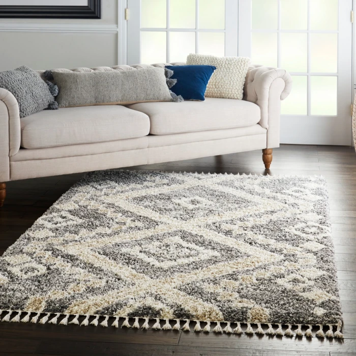Nourison Oslo Shag Grey/Ivory OSL02 4 ft. X 6 ft. Rect. Rug