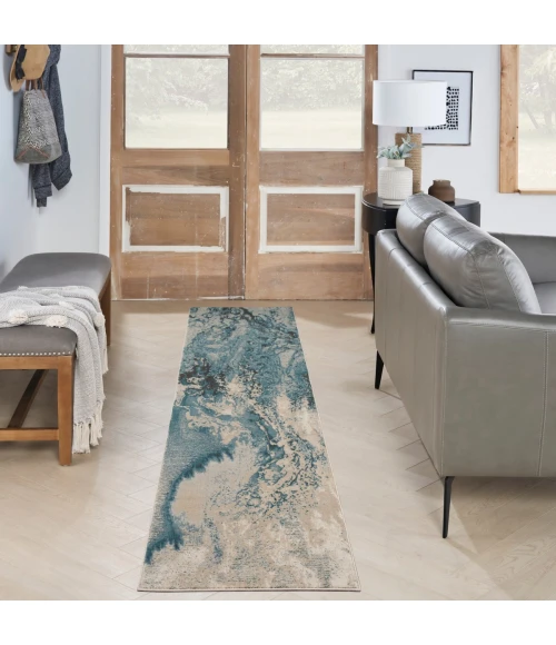 Nourison Maxell Area Rug MAE08 Ivory/Teal 2'2" x 10'
