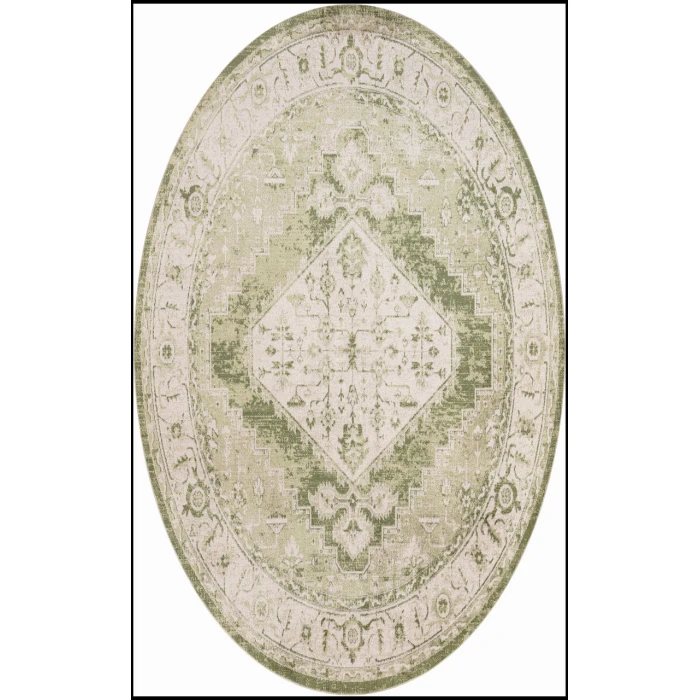 Nourison Astra Machine Washable Ivory Green ASW11 5 ft. 3 in. Round Rug