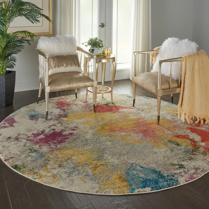 Nourison Celestial Round Area Rug CES12-Ivory/Multicolor