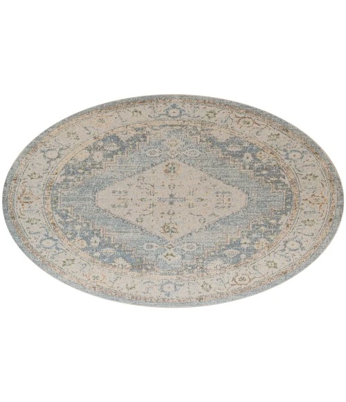Nourison Astra Machine Washable Silver Blue ASW11 5 ft. 3 in. Round Rug