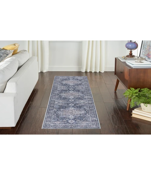 Nicole Curtis Machine Washable Series 1 Ivory Navy SR101 2 ft. 2 in. X 10 ft. Rectangle Rug