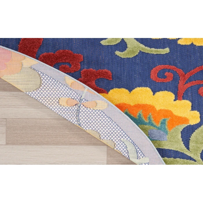 Nourison Aloha Navy Multicolor ALH17 5 ft. 3 in. Round Rug