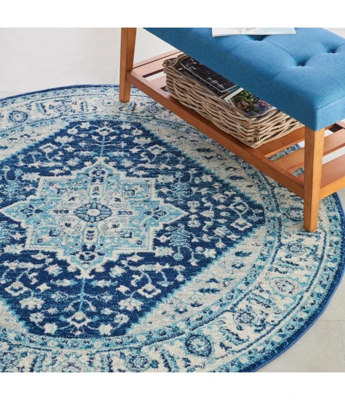 Nourison Tranquil Round Area Rug TRA06-Ivory/Navy