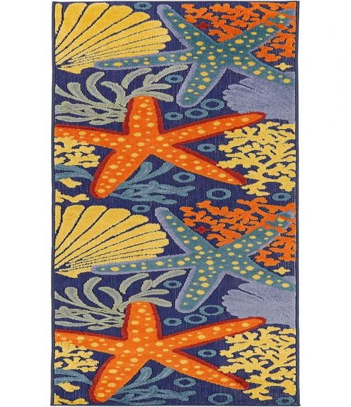 Nourison Aloha Navy Multicolor ALH24 2 ft. X 6 ft. Rectangle Rug