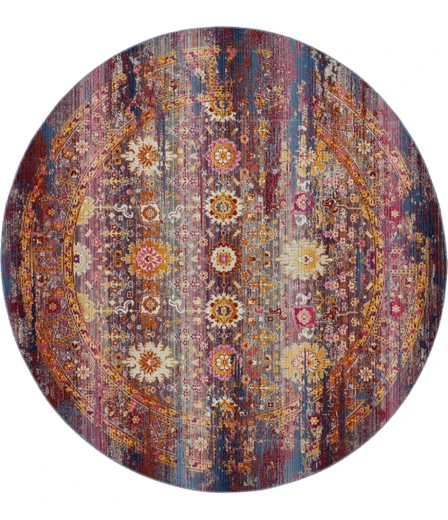 Nourison Vintage Kashan Round Area Rug VKA03-Red/Multicolor