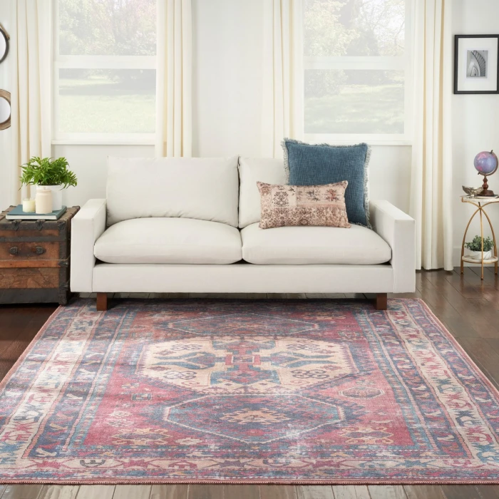 Nicole Curtis Machine Washable Series 1 Area Rug SR105 Red/Navy 9' x 12'