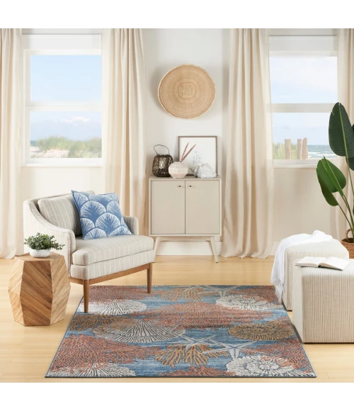 Nourison Seaside Blue Multicolor SDS04 6 ft. X 9 ft. Rect. Rug