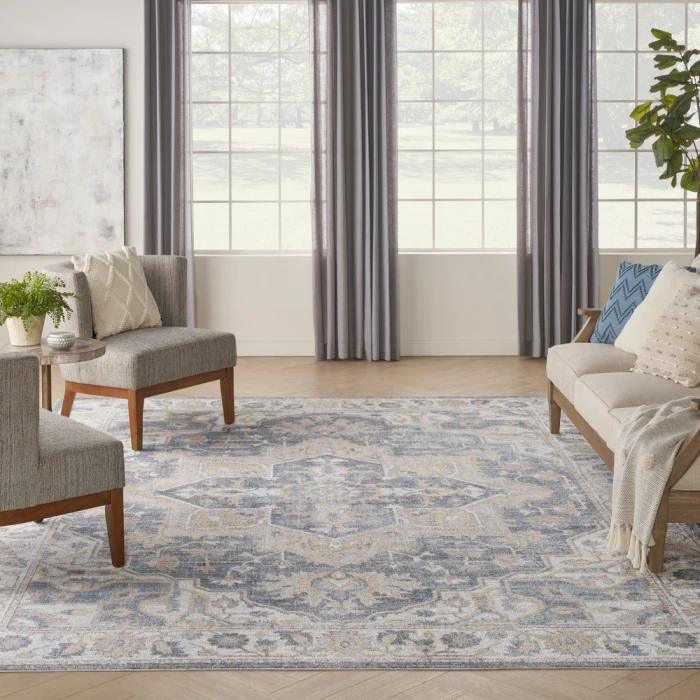 Nourison Astra Machine Washable Area Rug ASW12 Grey/Blue