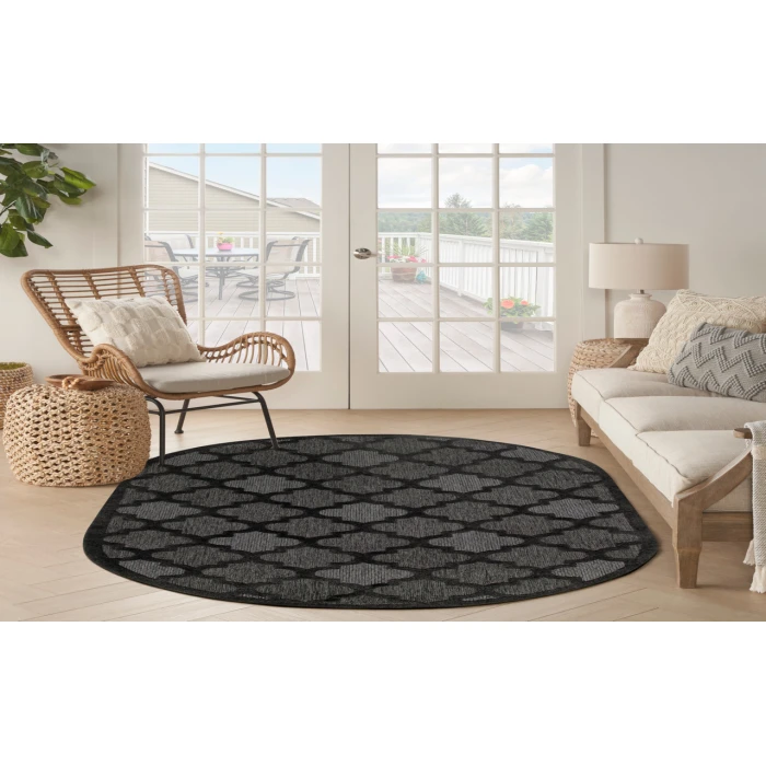 Nourison Easy Care Charcoal Black NES01 6 ft. X 9 ft. Oval Rug