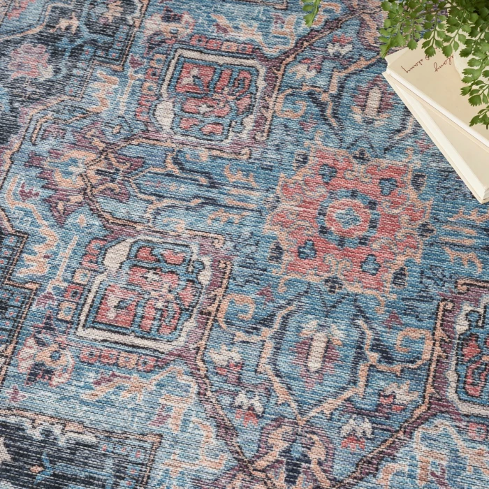 Nicole Curtis Machine Washable Series 1 Area Rug SR101 Blue 5' x 7'