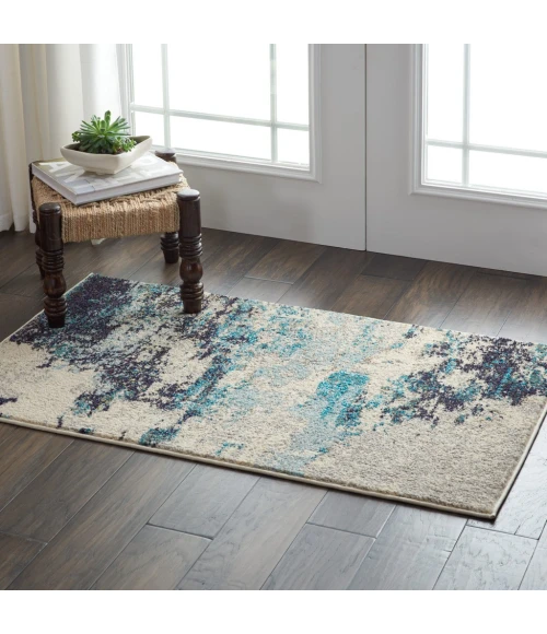 Nourison Celestial Area Rug CES02-Ivory/Teal Blue