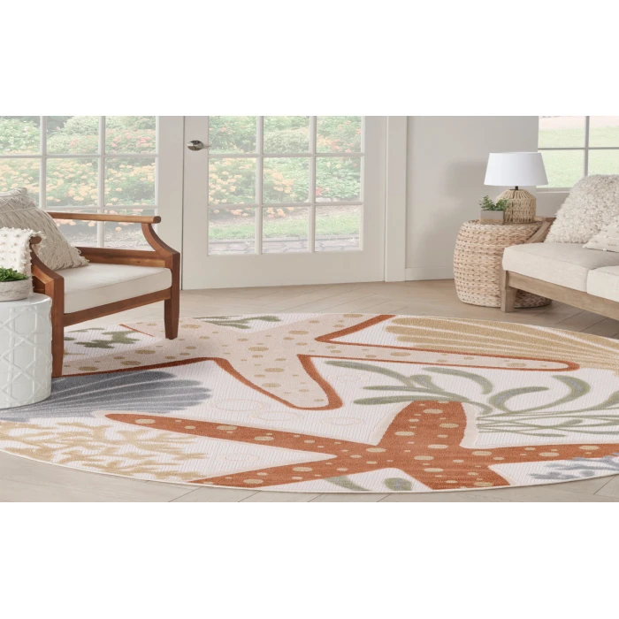 Nourison Aloha Ivory Multicolor ALH24 7 ft. 10 in. Round Rug