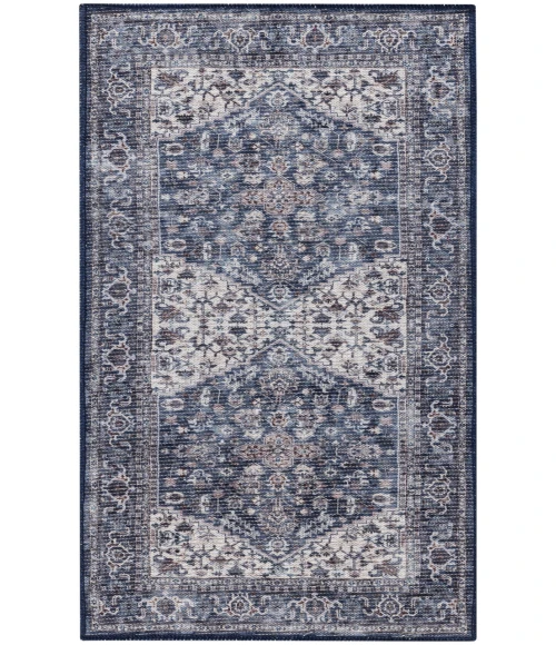 Nicole Curtis Machine Washable Series 1 Navy Ivory SR104 2 ft. X 3 ft. 9 in. Rectangle Rug