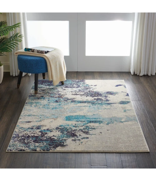 Nourison Celestial Area Rug CES02-Ivory/Teal Blue