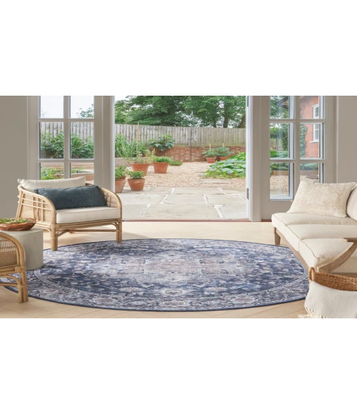Nicole Curtis Machine Washable Series 1 Ivory Navy SR101 7 ft. 10 in. Round Rug